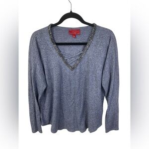 Jennifer Lopez Jeweled V-Neck Pullover Purplish Sweater Large Women’s EUC